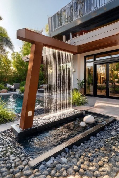 💧 نافورة مطرية خارجية بتصميم خشبي عصري